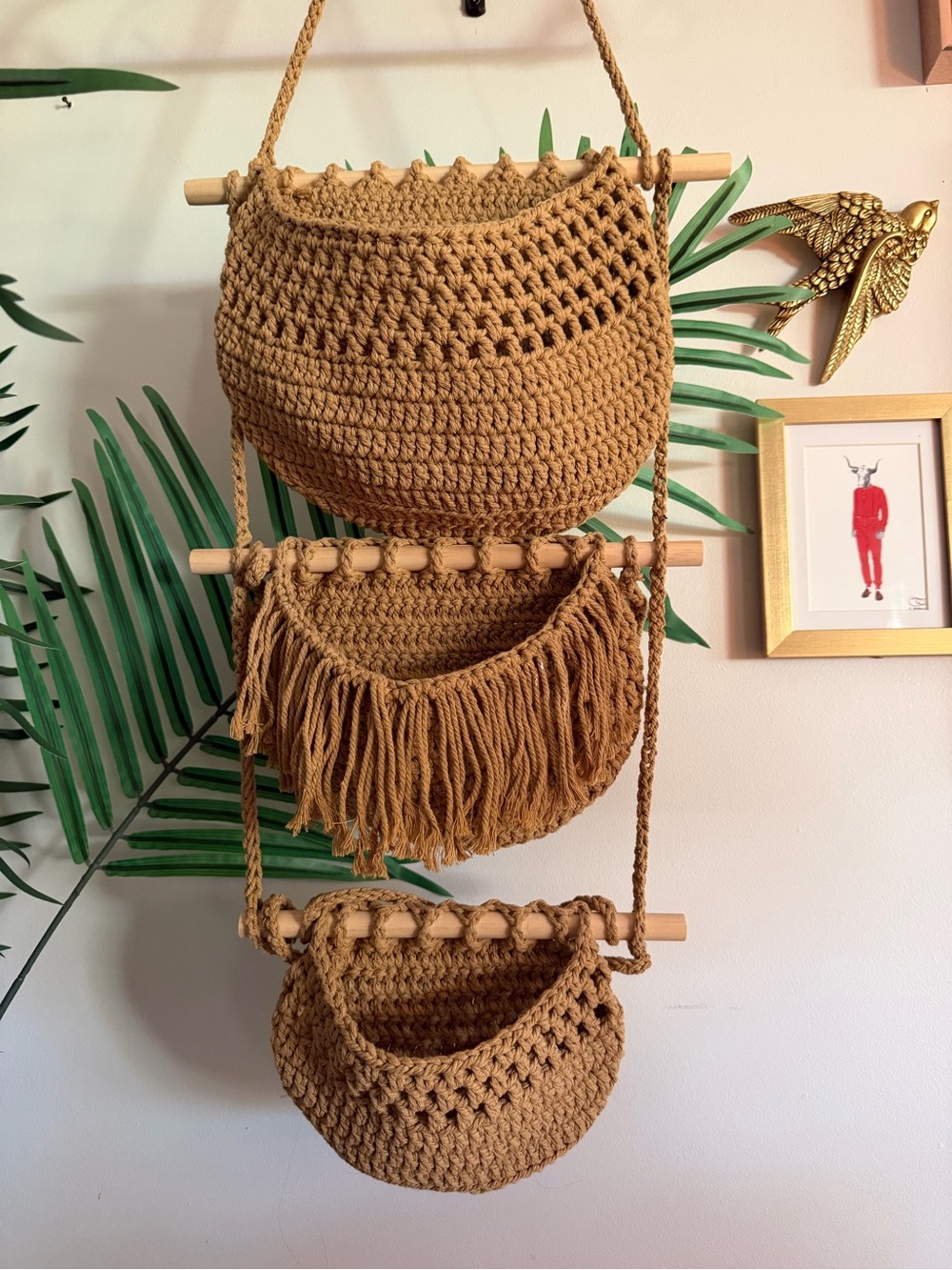 Handmade Crocheted/ Macrame Brown Hanging Bag Organizer
